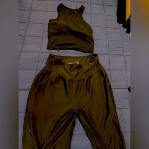 Matching Set Black Jogger Leggings and Crop Tank with Bra